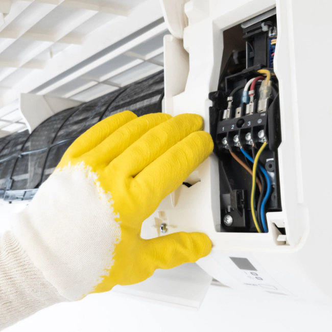 A Petrocelli technician checking an air conditioning system